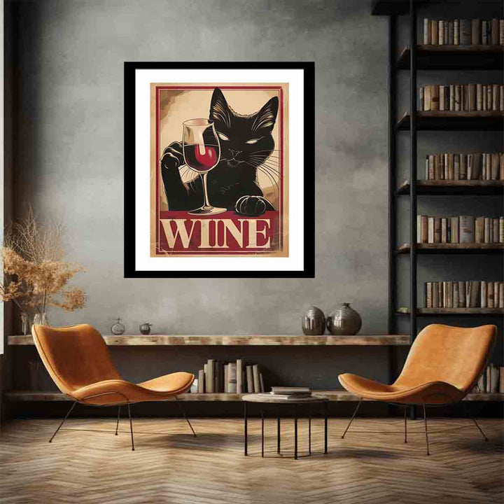 Vintage cat & wine Art Print