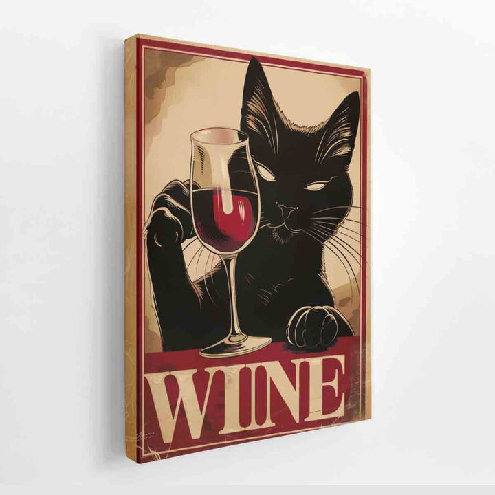 Vintage cat & wine canvas Print