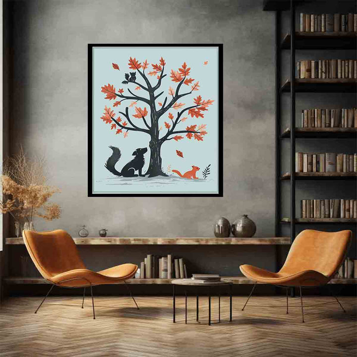 oak tree & animals Art Print