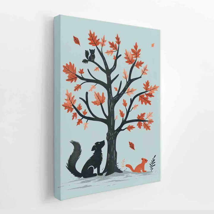 oak tree & animals Art canvas Print
