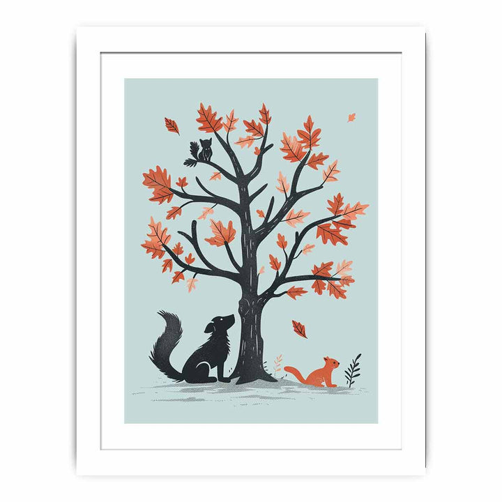 oak tree & animals Art framed Print