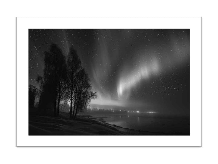 northern lights  balack &  white  framed Print