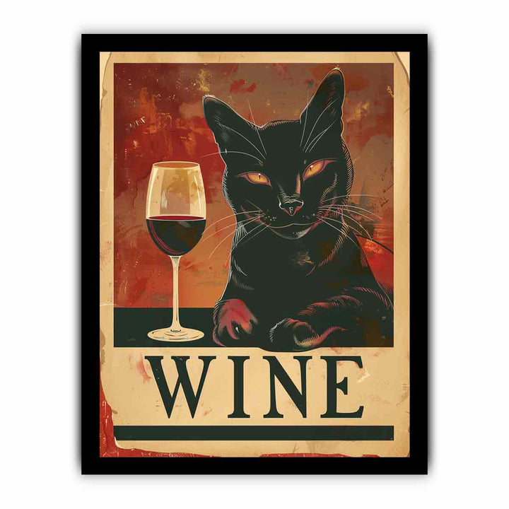 Red wine & cat Art framed Print