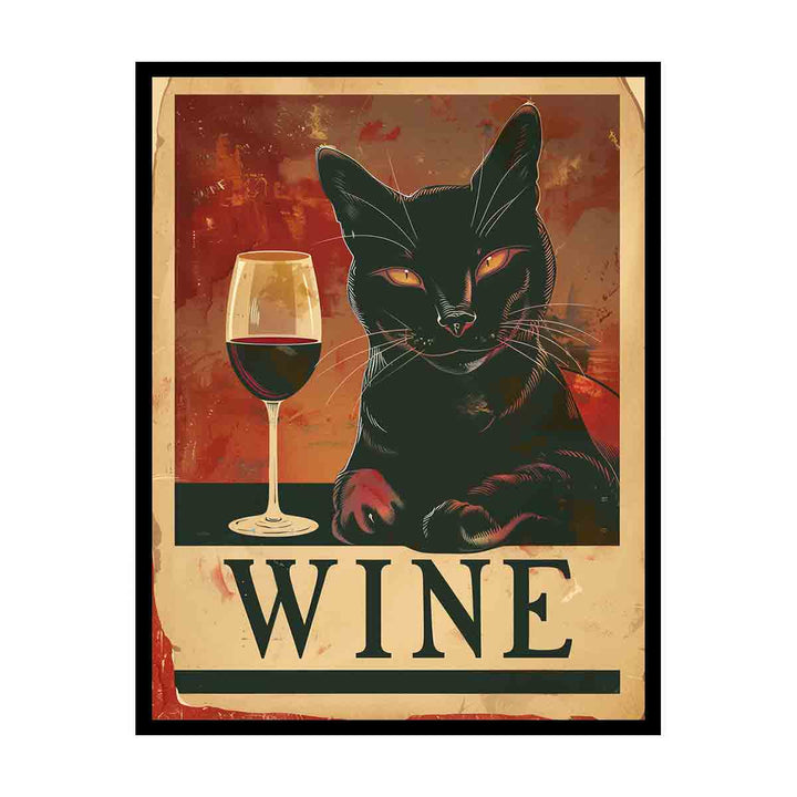 Red wine & cat Art canvas Print