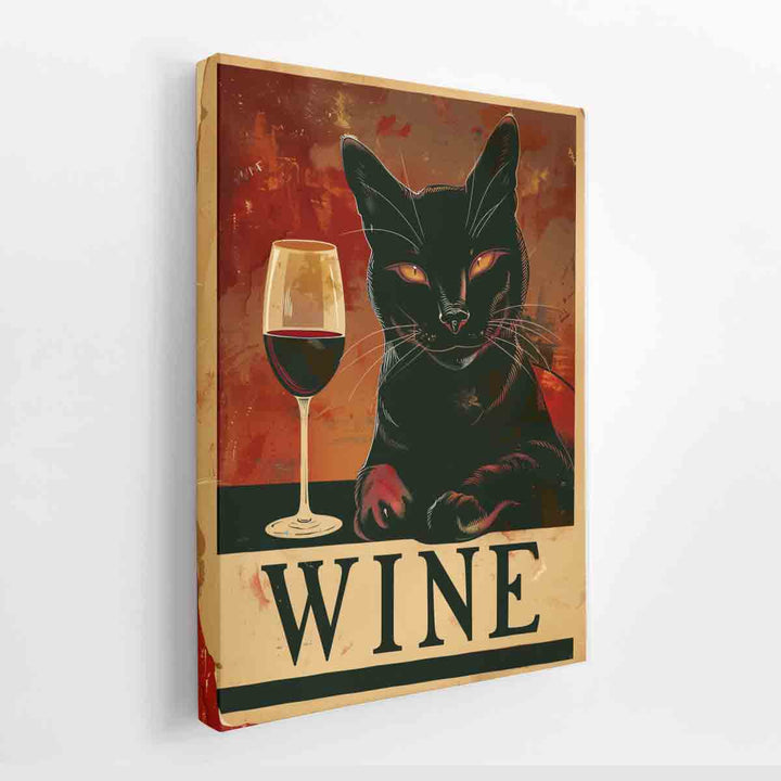 Red wine & cat Art canvas Print