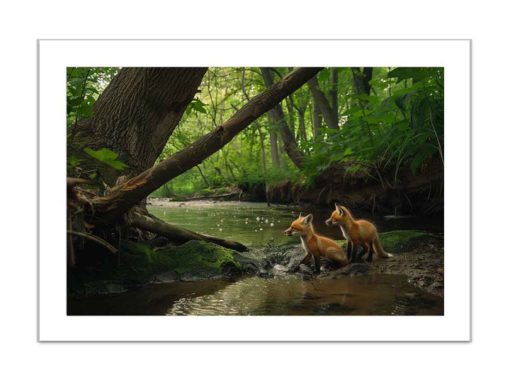 Red fox in Jungle  Art framed Print
