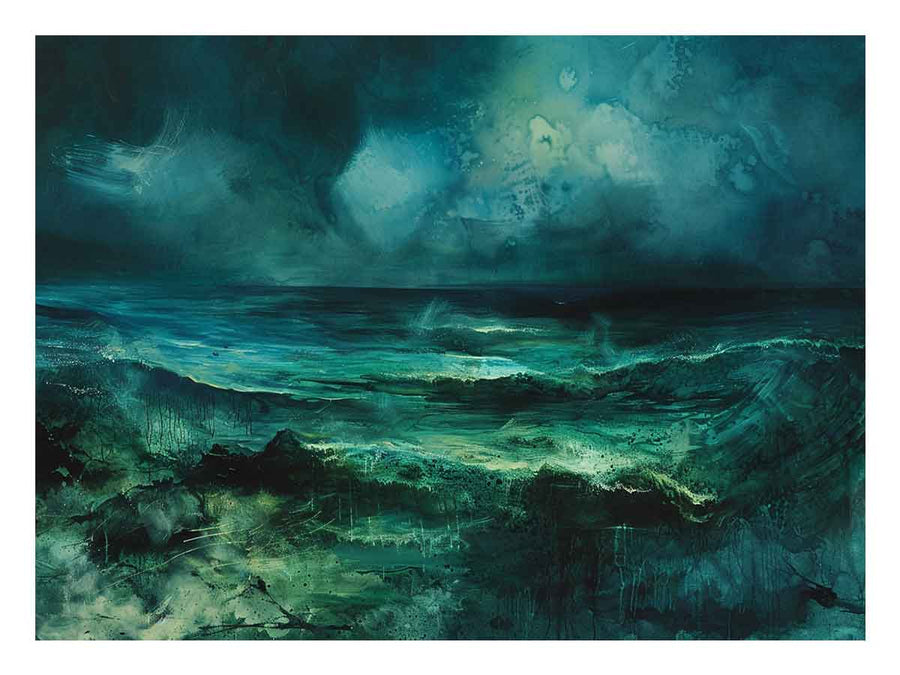 Moody coastal landscape canvas art for blue and green Australian coastal interiors