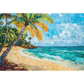 Coastal palm beach mosaic canvas art for relaxed living room decor.
