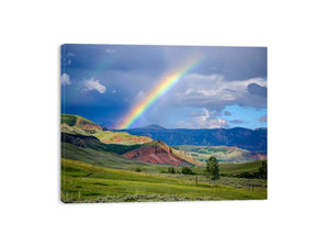Rainbow mountain landscape photography canvas for living room decor.