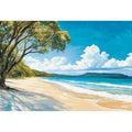 Coastal beach canvas art with turquoise ocean for relaxed living room decor.
