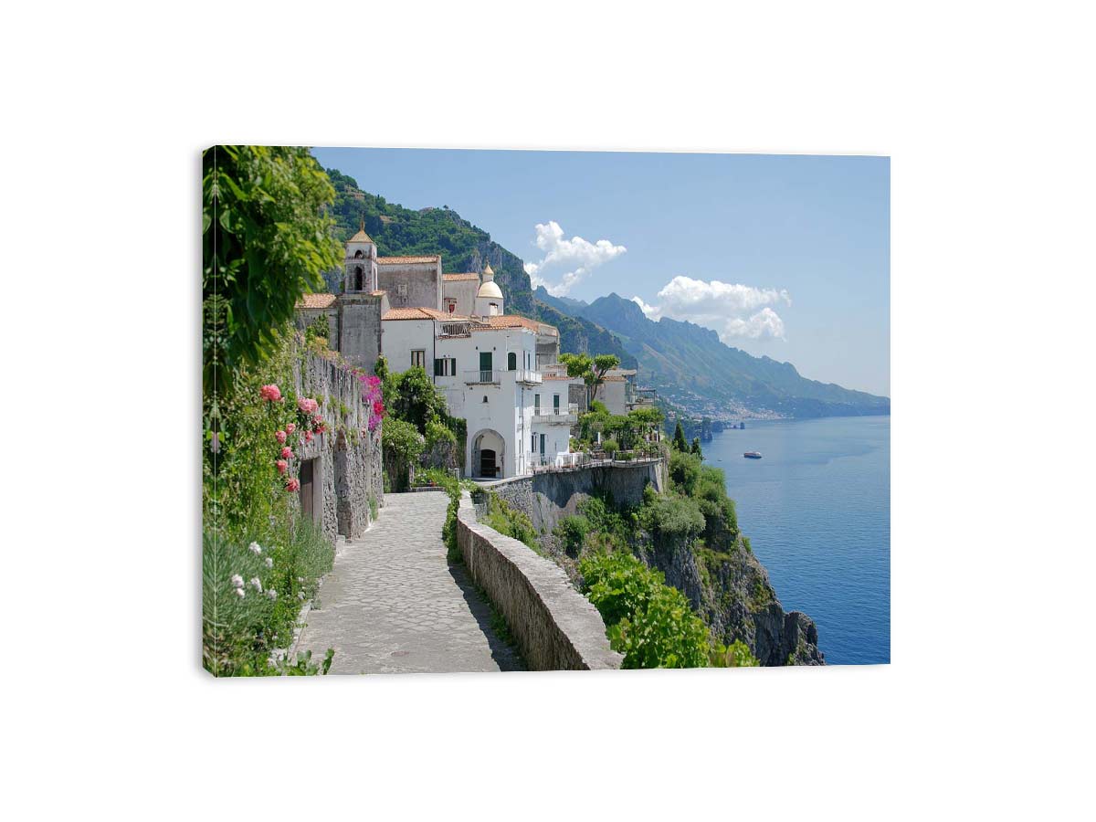 Mediterranean sea path photography canvas for elegant hallway or living room decor.