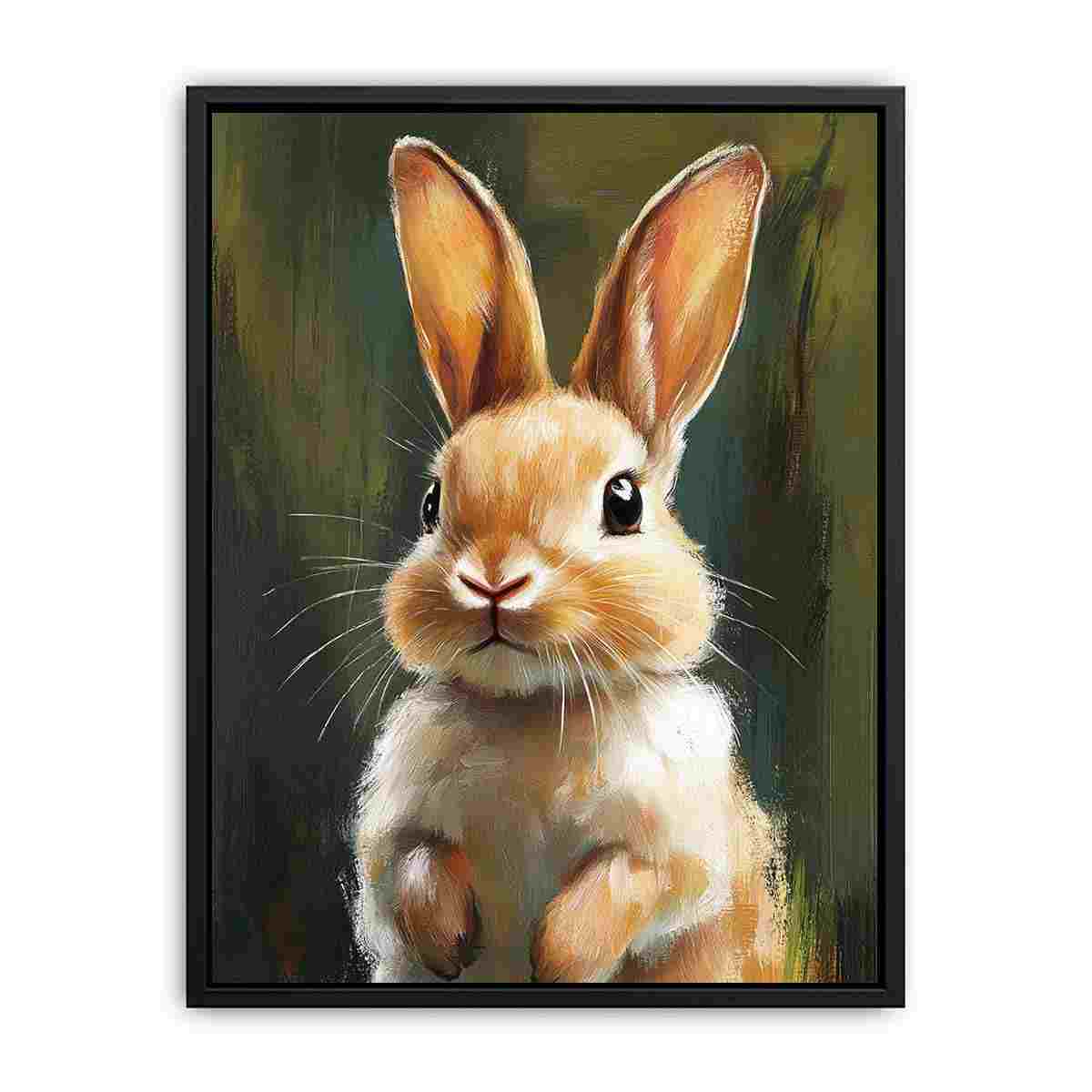 Cute rabbit canvas print with green background for nursery wall decor.