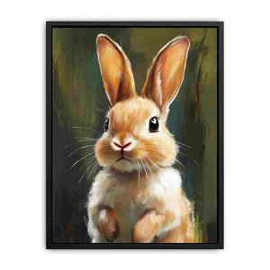Cute rabbit canvas print with green background for nursery wall decor.