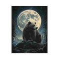 Majestic bear under a full moon in a forest landscape for rustic living room wall art.