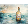 Driftign through waves, watercolor, bottle, sea, quote,