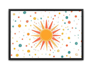 Playful sun and dots canvas art for bright kids room decor.