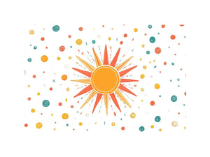 Playful sun and dots canvas art for bright kids room decor.