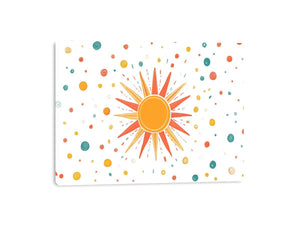 Playful sun and dots canvas art for bright kids room decor.