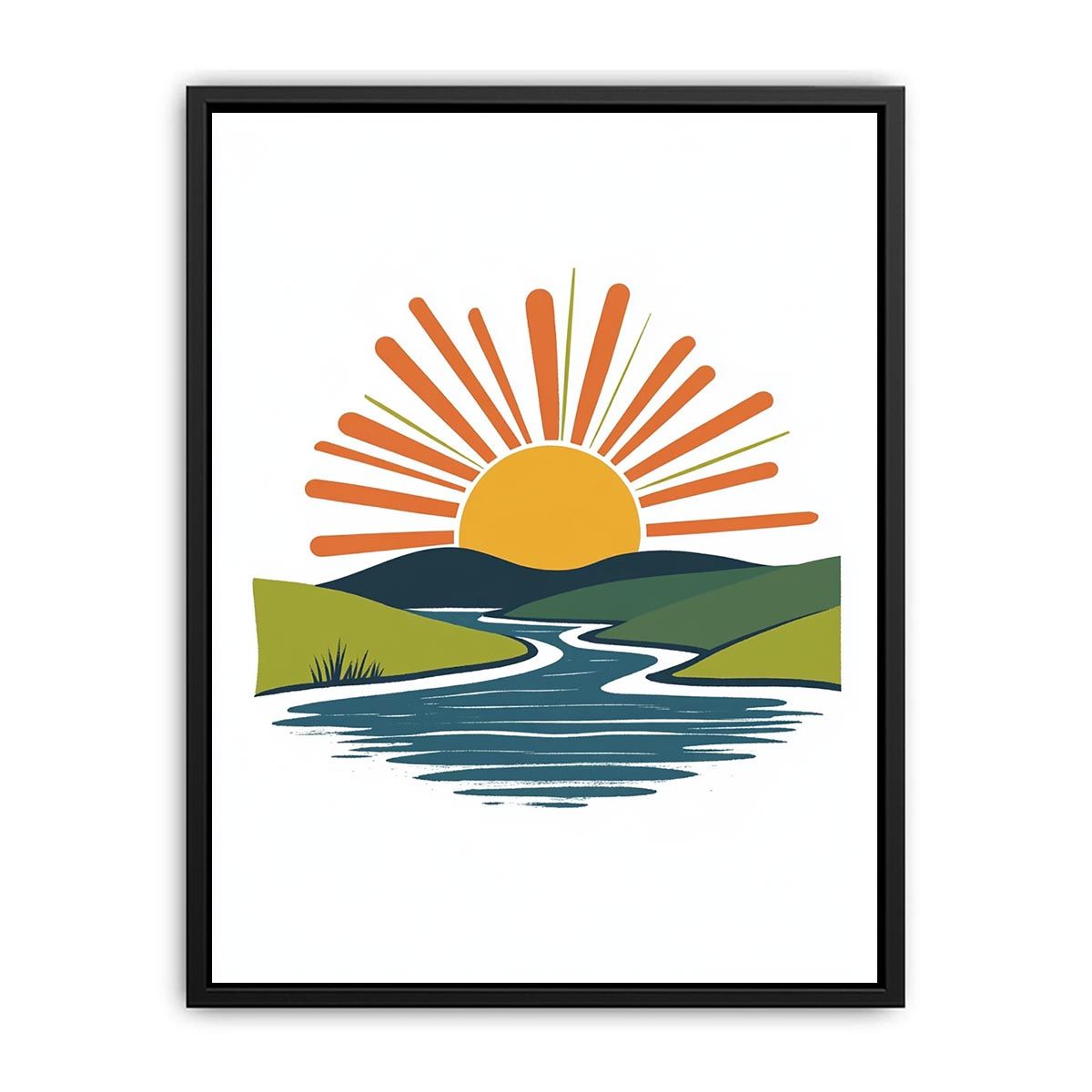 Minimalist sunrise river canvas print for modern bedroom or office decor.