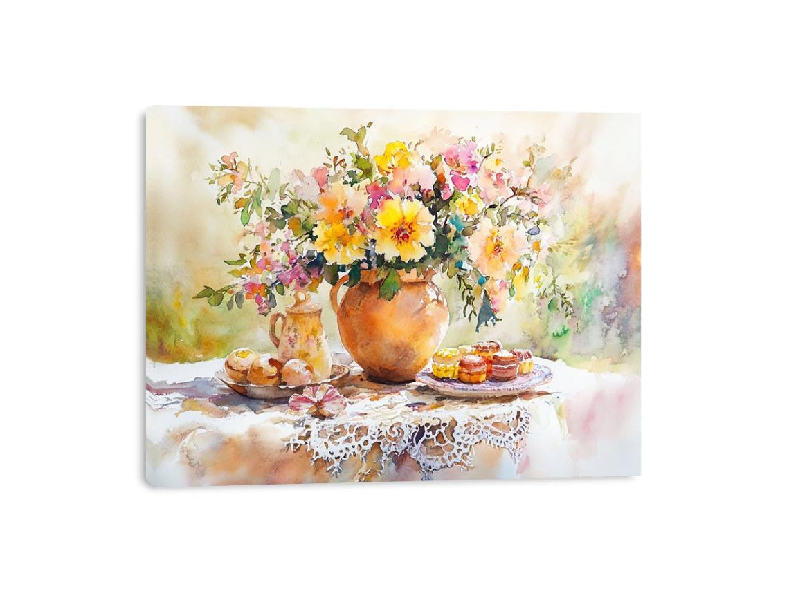 Watercolor floral still life artwork for elegant dining room decor.