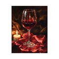 Romantic wine glass and candle canvas art for moody dining room decor.