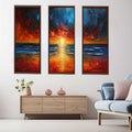 3 Panel Sunset Beach Art  Painting