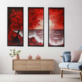  Red Beach Art Painting Set of 3