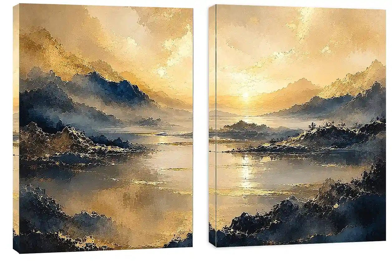 Golden Mist Peaks 2 Piece Art Set