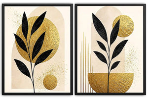 Golden Botanical Pair 2 Piece Art Set