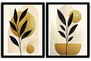 Golden Botanical Pair 2 Piece Art Set