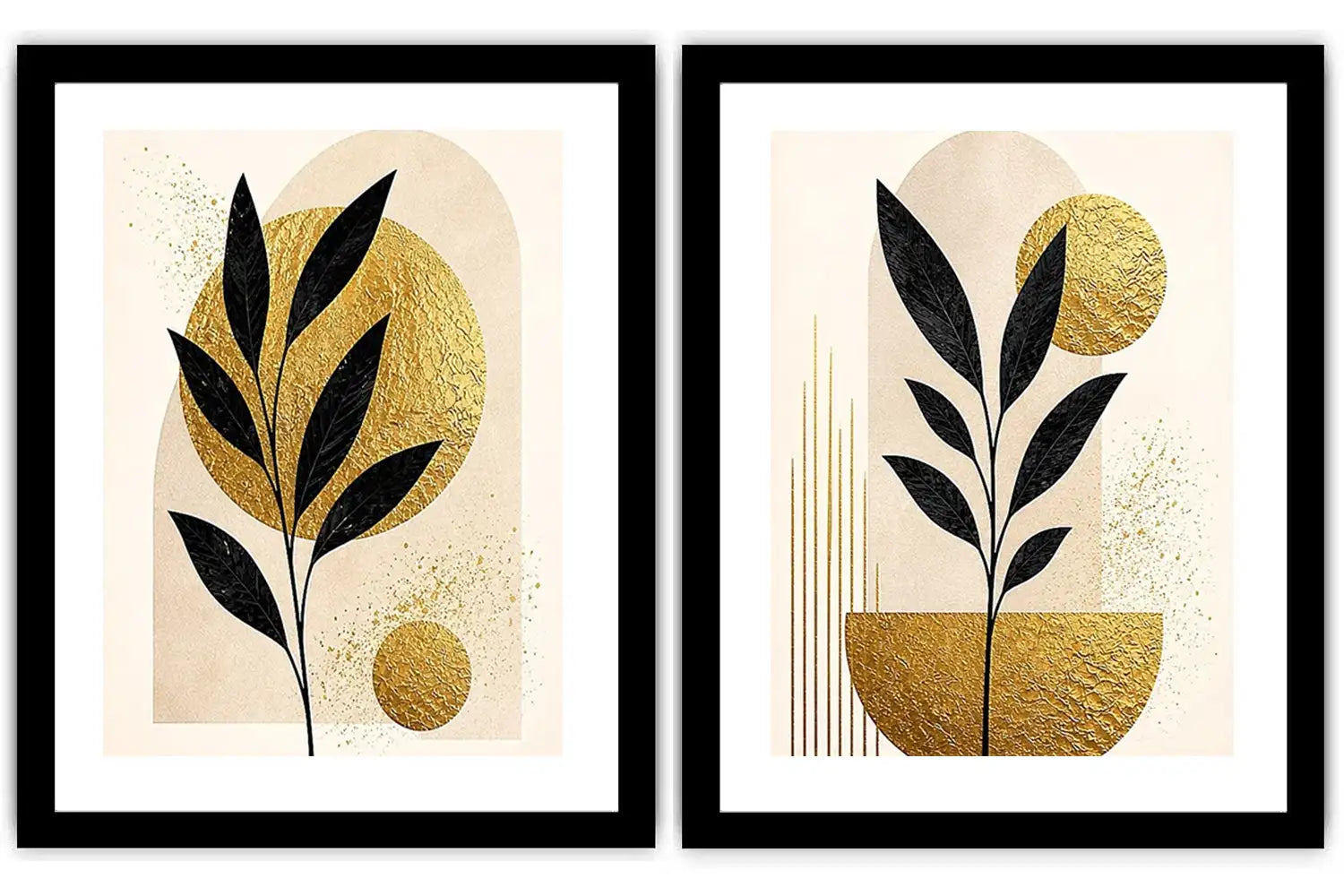 Golden Botanical Pair 2 Piece Art Set