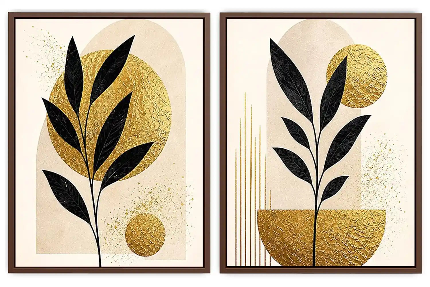 Golden Botanical Pair 2 Piece Art Set