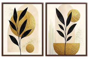 Golden Botanical Pair 2 Piece Art Set