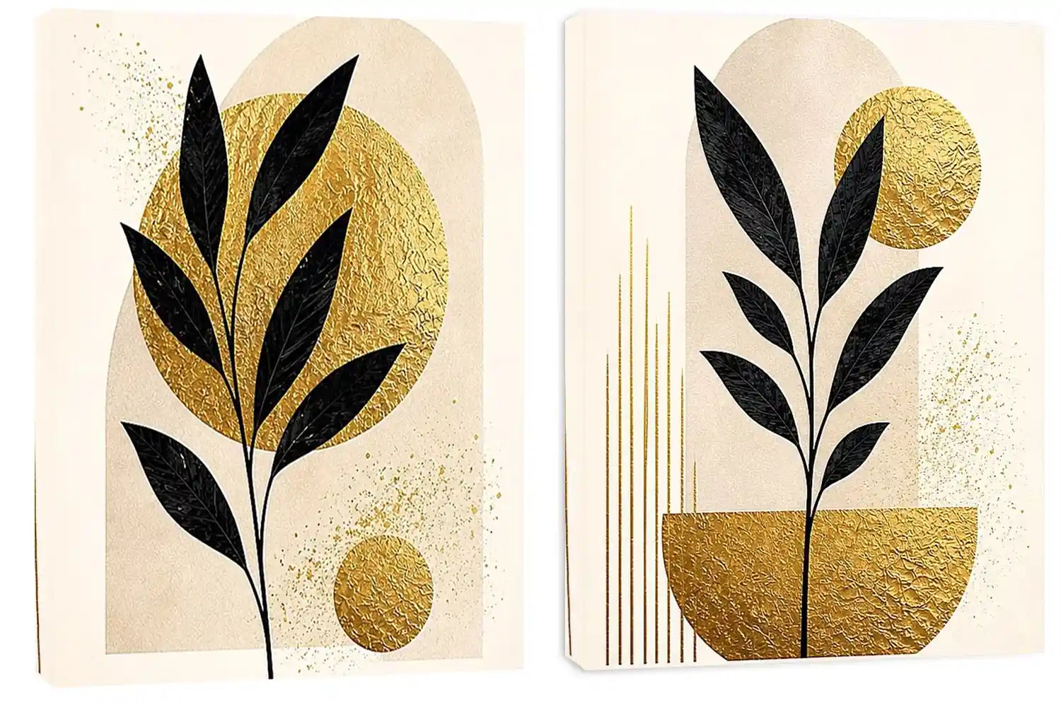 Golden Botanical Pair 2 Piece Art Set
