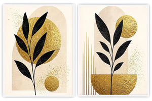 Golden Botanical Pair 2 Piece Art Set