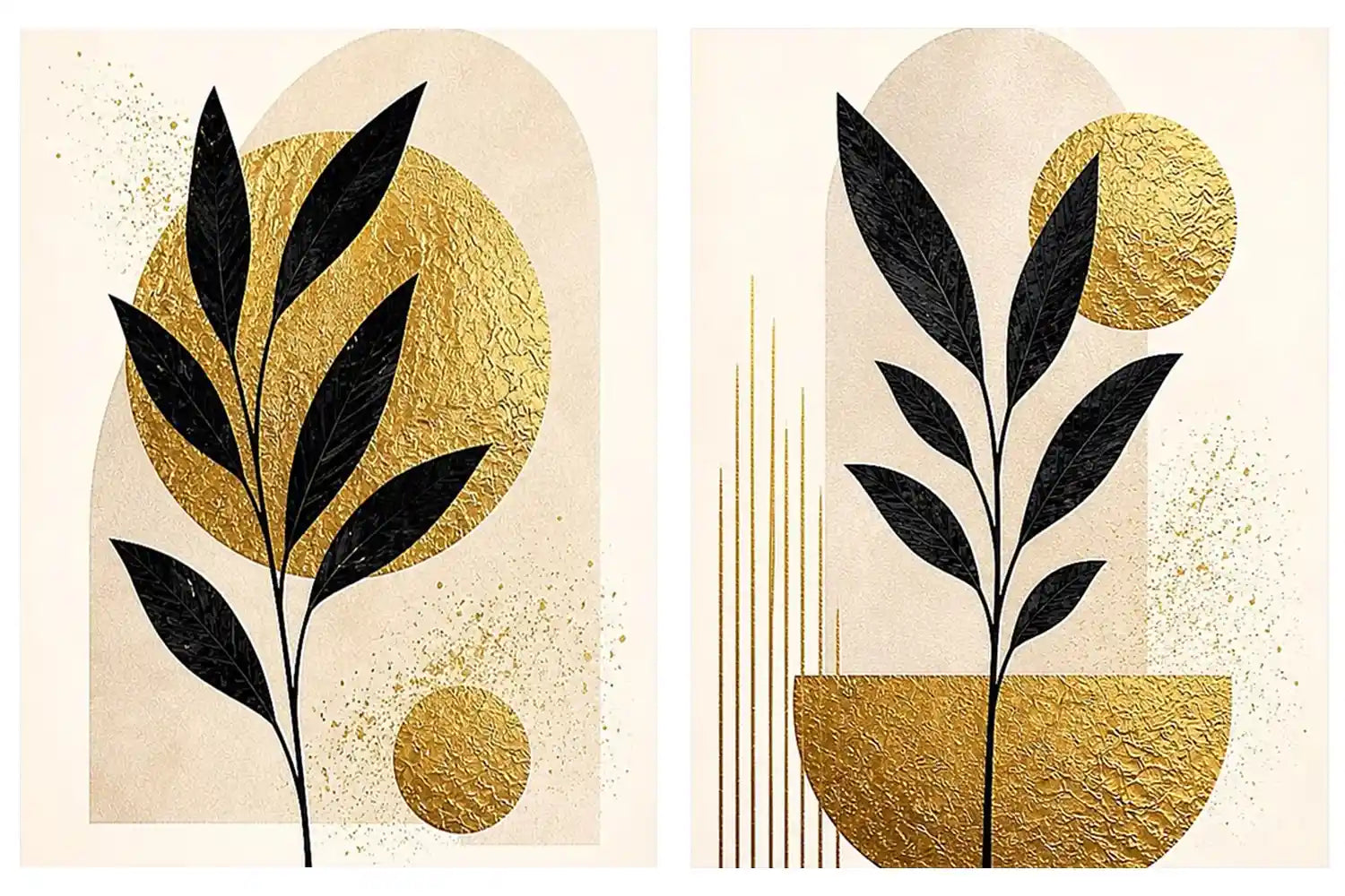 Golden Botanical Pair 2 Piece Art Set