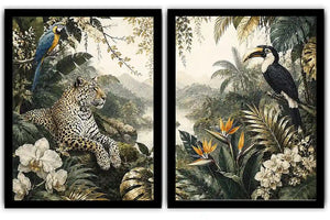 Tropical Leopard Jungle Diptych Wall Art 2 Piece Art Set