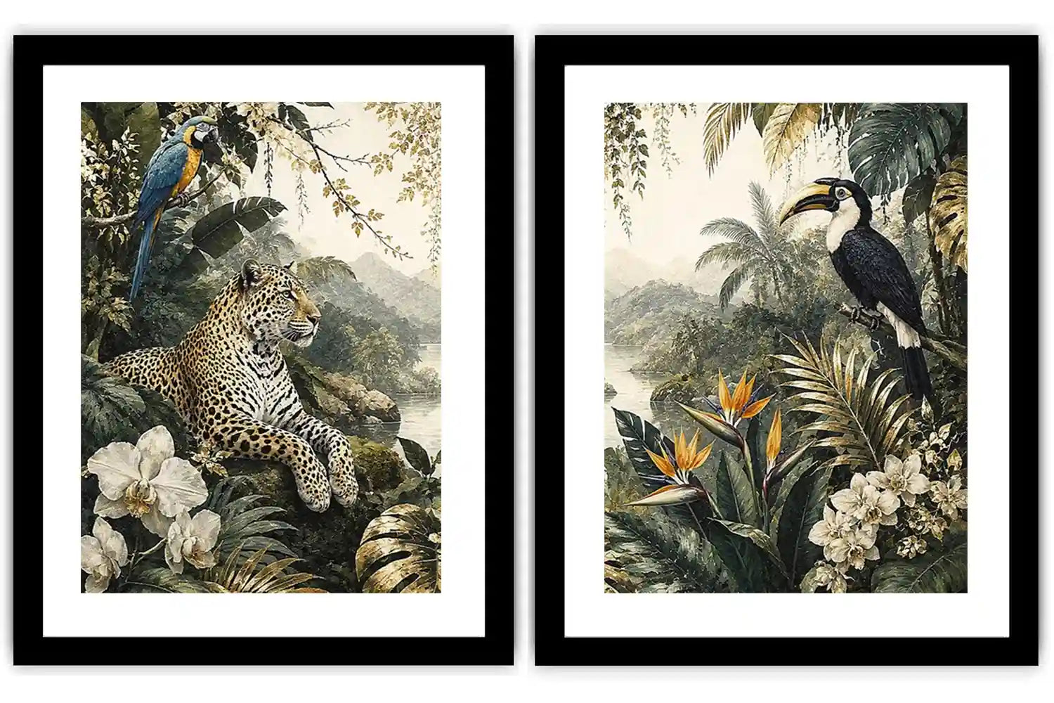 Tropical Leopard Jungle Diptych Wall Art 2 Piece Art Set