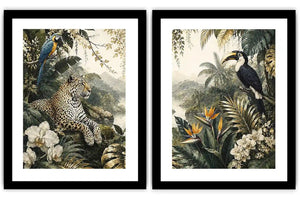 Tropical Leopard Jungle Diptych Wall Art 2 Piece Art Set
