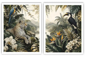 Tropical Leopard Jungle Diptych Wall Art 2 Piece Art Set