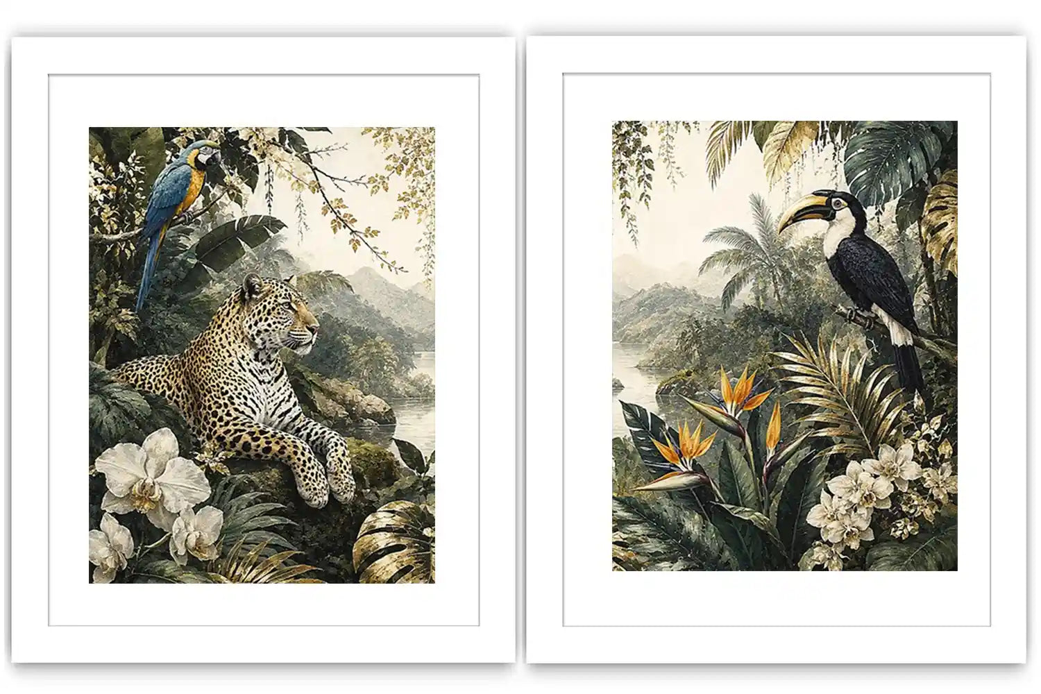 Tropical Leopard Jungle Diptych Wall Art 2 Piece Art Set