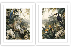 Tropical Leopard Jungle Diptych Wall Art 2 Piece Art Set