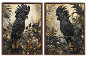 Black Cockatoo Botanical Diptych Wall Art 2 Piece Art Set