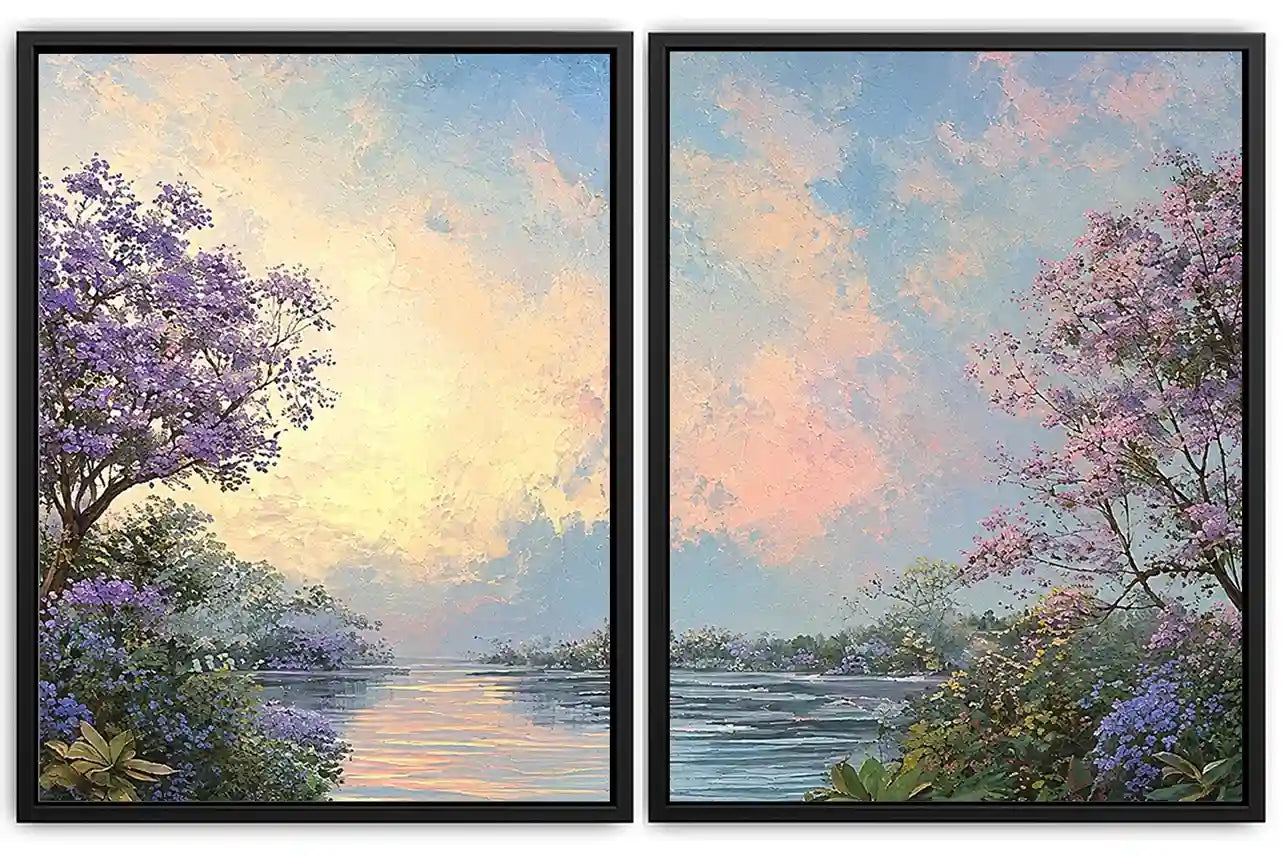 Pink Cockatoo Tropical Floral Diptych Wall Art