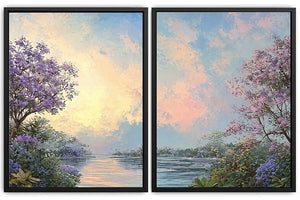 Pink Cockatoo Tropical Floral Diptych Wall Art