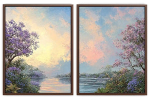 Pink Cockatoo Tropical Floral Diptych Wall Art