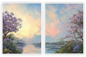 Pink Cockatoo Tropical Floral Diptych Wall Art
