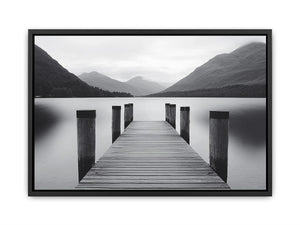 Black and white lake pier Canvas Print