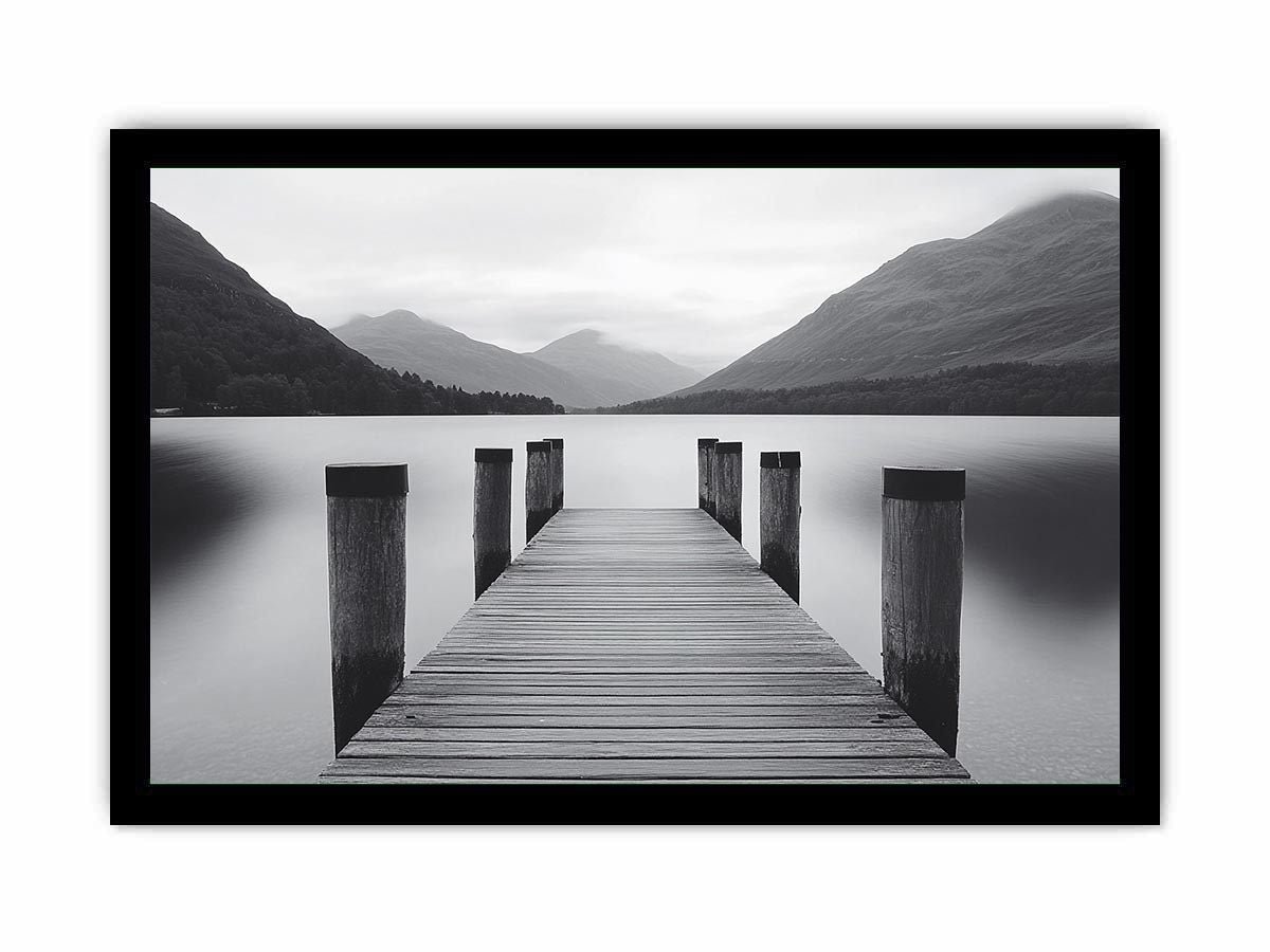 Black and white lake pier Canvas Print