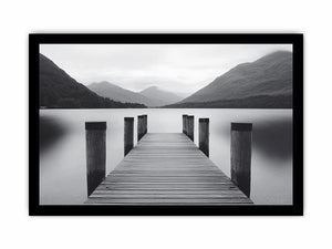 Black and white lake pier Canvas Print